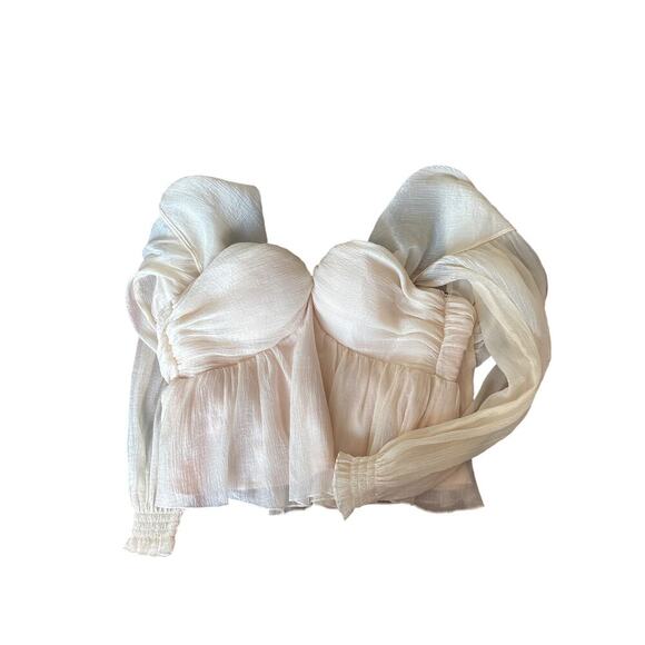 House of Harlow 1960 x REVOLVE Burna Blouse Cream Small Off-Shoulder Top - Picture 8 of 9